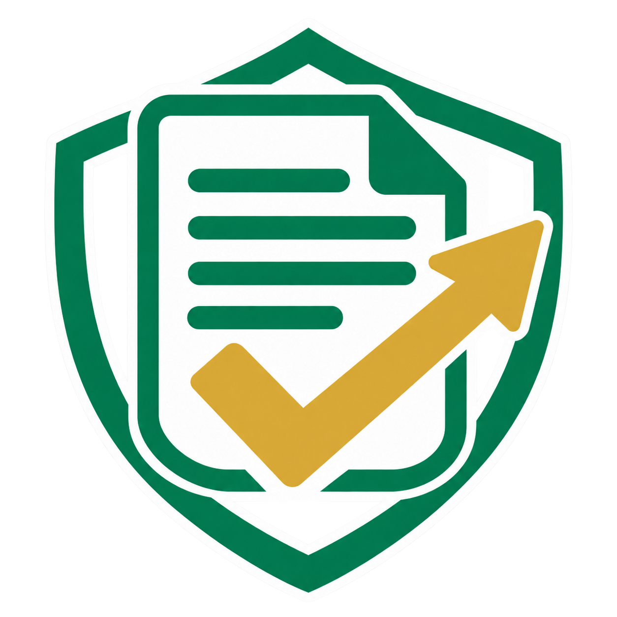 PolicyFollow logo: a shield, report, and gold checkmark arrow